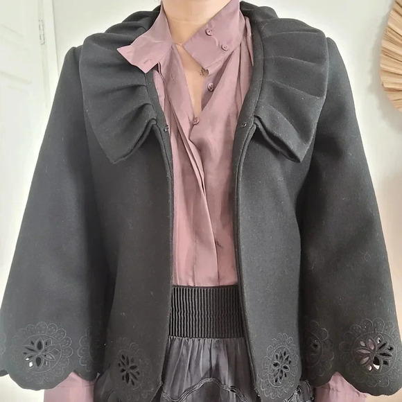 MARC JACOBS BLACK WOOL AND COTTON PONCHO 3/4 SLEEVE BLAZER - Picture 3 of 6